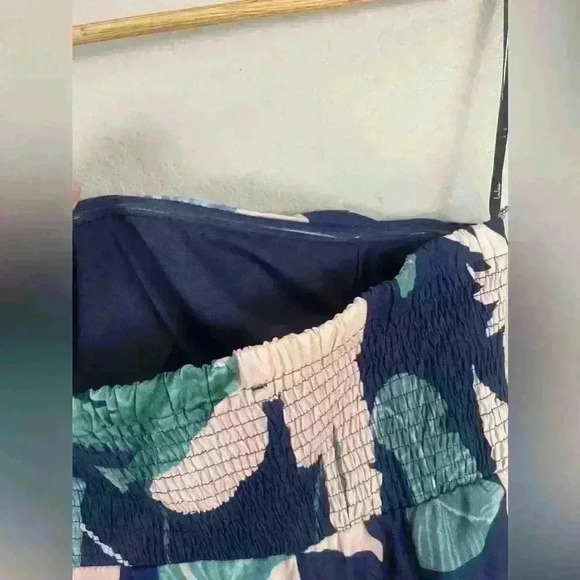 Lulu's Rainforest Blooms Navy Blue Print Strapless Midi Jumpsuit Women's Large - Picture 9 of 13